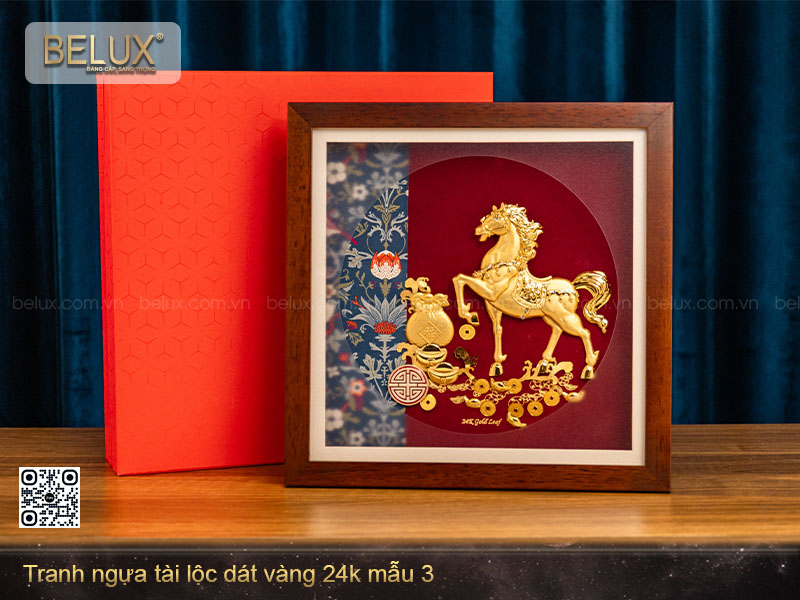 Tranh quà tặng bát mã dát vàng 24k mẫu 3